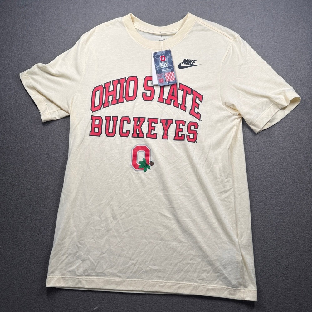 Nike Ohio State Buckeyes Mens M Sail Cream Graphic T-Shirt NJFD-15A-OBV-JEM